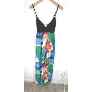 Vintage Babydoll Abstract Floral Maxi Dress 7 Deep V Neck 90 Festival Boho Indie